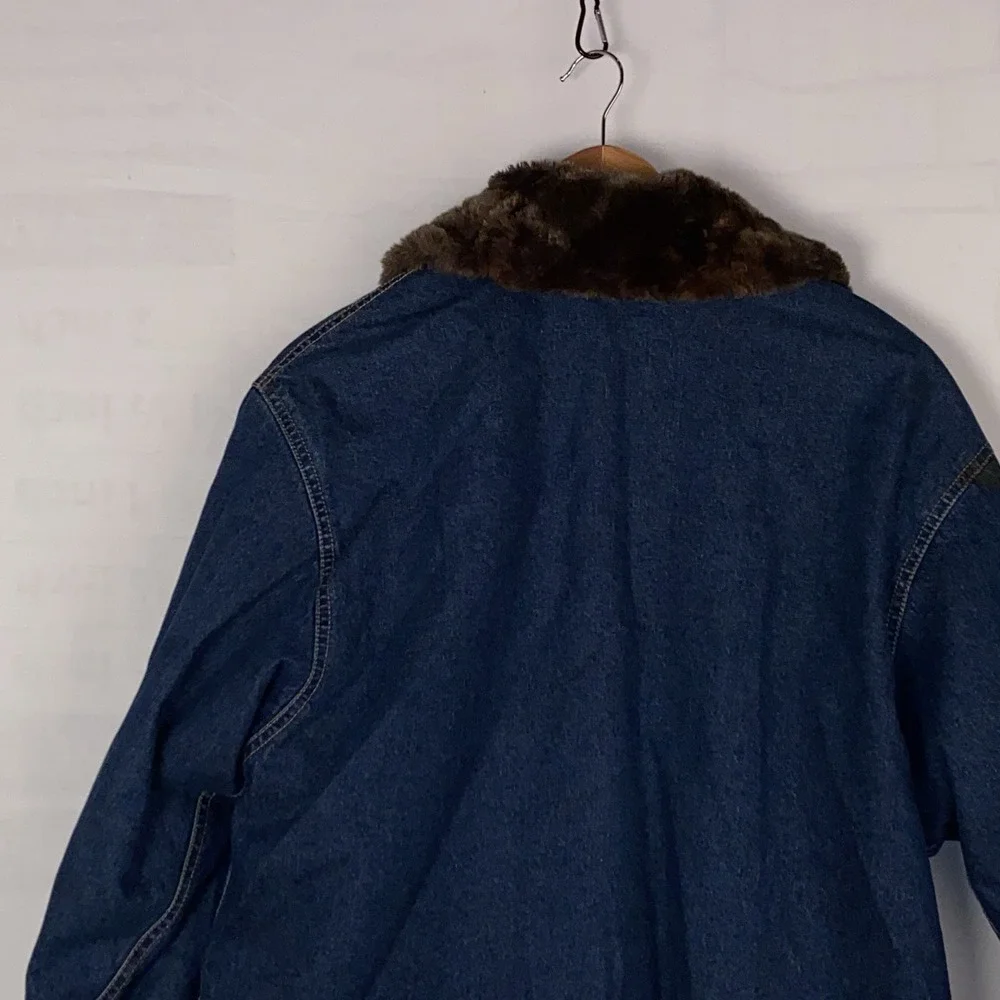 Liz Claiborne Jeans Jacket Girls L Blue Denim Cotton Faux‎ Fur Collar Zip Up